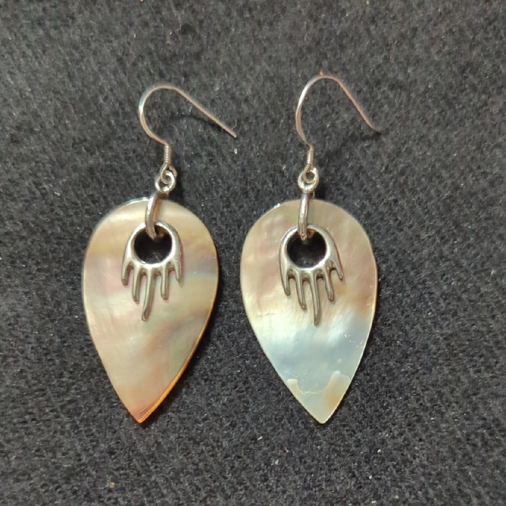 Sterling Silver Bali Mother Of Pearl Teardrop Statement Earrings